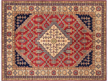 handmade Geometric Kazak Red Beige Hand Knotted RECTANGLE 100% WOOL area rug 6x8